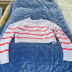 La Ligne mini Crop Sweater - Red and baby blue stripes. Cotton. Small